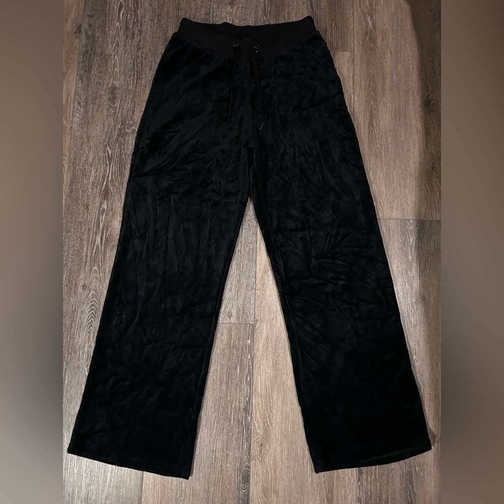 Black Velour Wide-Leg Lounge Pants